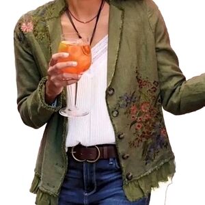 Sundance Olive Jacket with Floral Embroidery